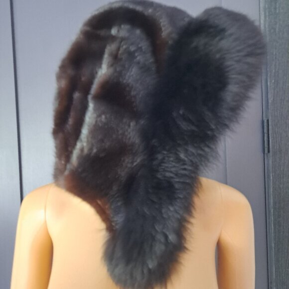 Black Fox Trim with Brown Mink Crown Hat VTG main image 6